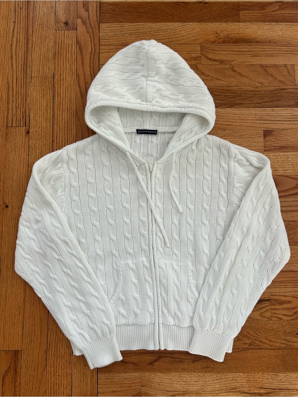 Ayla Cable Knit White Sweater Zip Up Hoodie